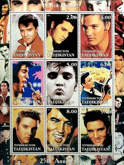 ↓君缘收藏681期☞钱币邮品↓无佣金、可寄存、满30元包邮  - 塔吉克斯坦邮票，2002年“猫王”埃尔维斯·普雷斯利主题邮票小版张