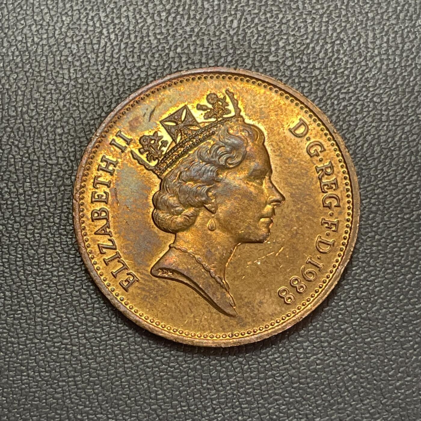 回流1222 全新英国1988年2便士铜币 威尔士王子王冠