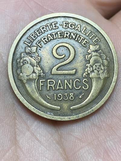 2025年第一百三十六场(总第一百六十二场）外国好品纸夹散币场(免佣金) - 法兰西第三共和国1938年2法郎(第四版)
