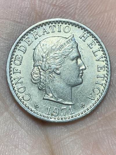 2025年第一百三十六场(总第一百六十二场）外国好品纸夹散币场(免佣金) - 瑞士🇨🇭1971年20拉彭(第三版，无标版)