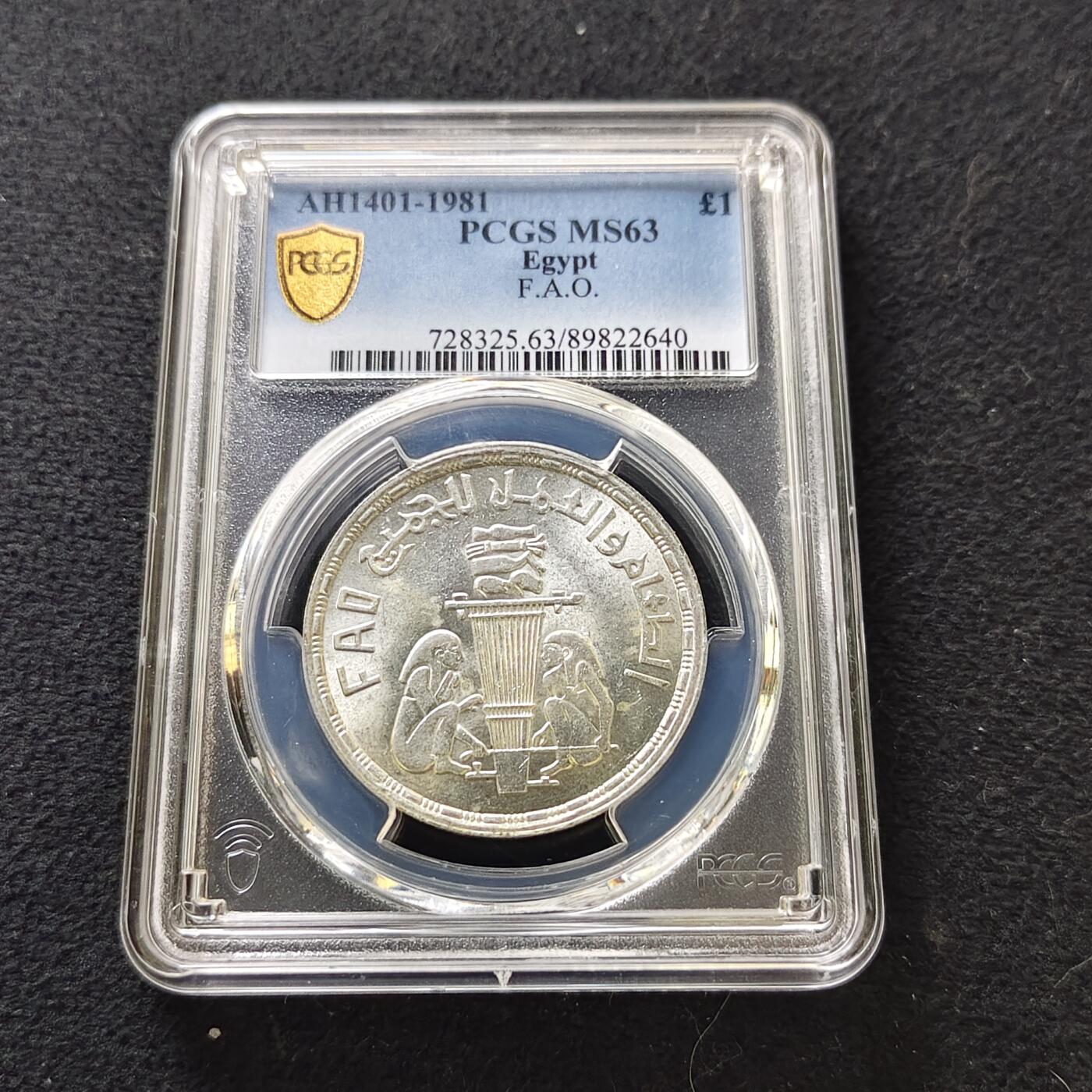【全场包邮】纯粹捡漏拍487场（免费代拍第24场） 埃及1981年1镑FAO人人有工作人人有食物纪念银币-PCGS MS63