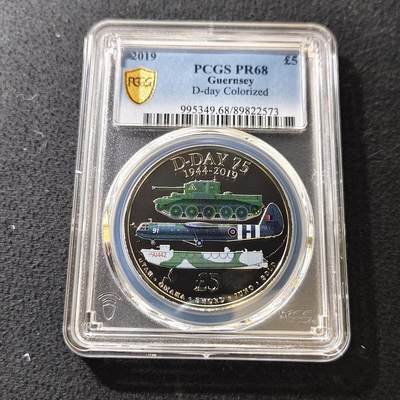 【全场包邮】纯粹捡漏拍487场（免费代拍第24场） - 【收藏级·冠军分】根西2019年5镑D-DAY日75周年彩色克朗型纪念币-PCGS PR68
