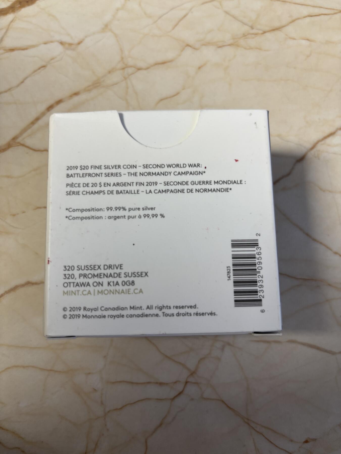 第186期拍卖 加拿大2019年二战前线系列7诺曼底战役1盎司银币，9999银，发行7500枚