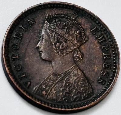 文馨钱币收藏第 285 场，【 长期接收代拍品】银币，评级币，散币场 - 稀少极美品 1901 年英属印度维多利亚 1/12 安娜铜币，第二版关门年，维多利亚执政最后一年