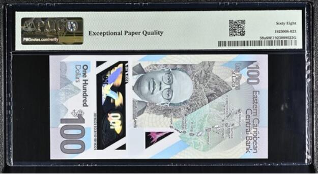 【礼羽收藏】🌏世界钱币拍卖第116期 2019年东加勒比100元，PMG68E季军分，仅7张更高分，WE首发冠号码无47双尾