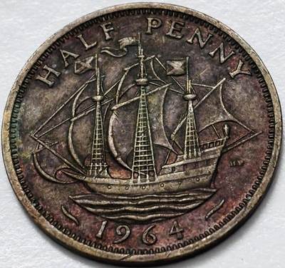 文馨钱币收藏第 285 场，【 长期接收代拍品】银币，评级币，散币场 - 1964 年英国伊丽莎白二世半便士铜币