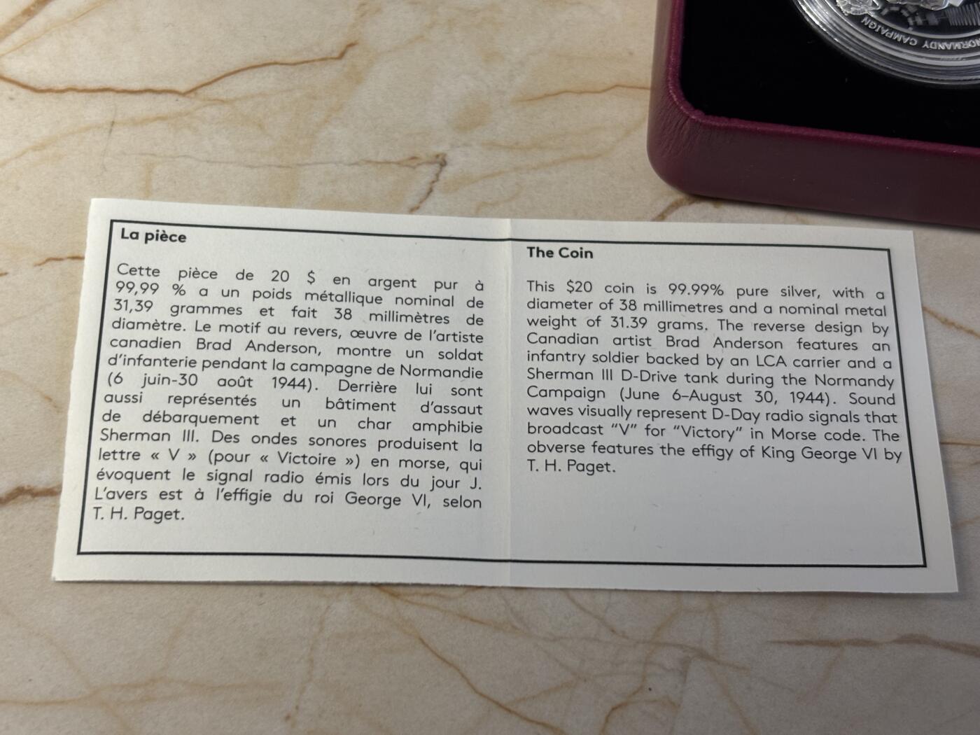 第186期拍卖 加拿大2019年二战前线系列7诺曼底战役1盎司银币，9999银，发行7500枚