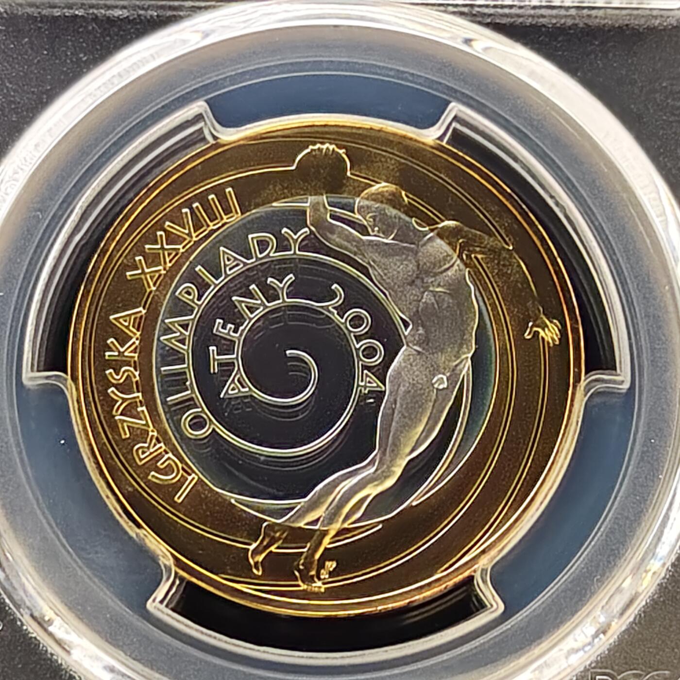 【全场包邮】纯粹捡漏拍487场（免费代拍第24场） 波兰2004年10兹洛提雅典奥运会精制局部镀金纪念银币-PCGS PR68 DCAM