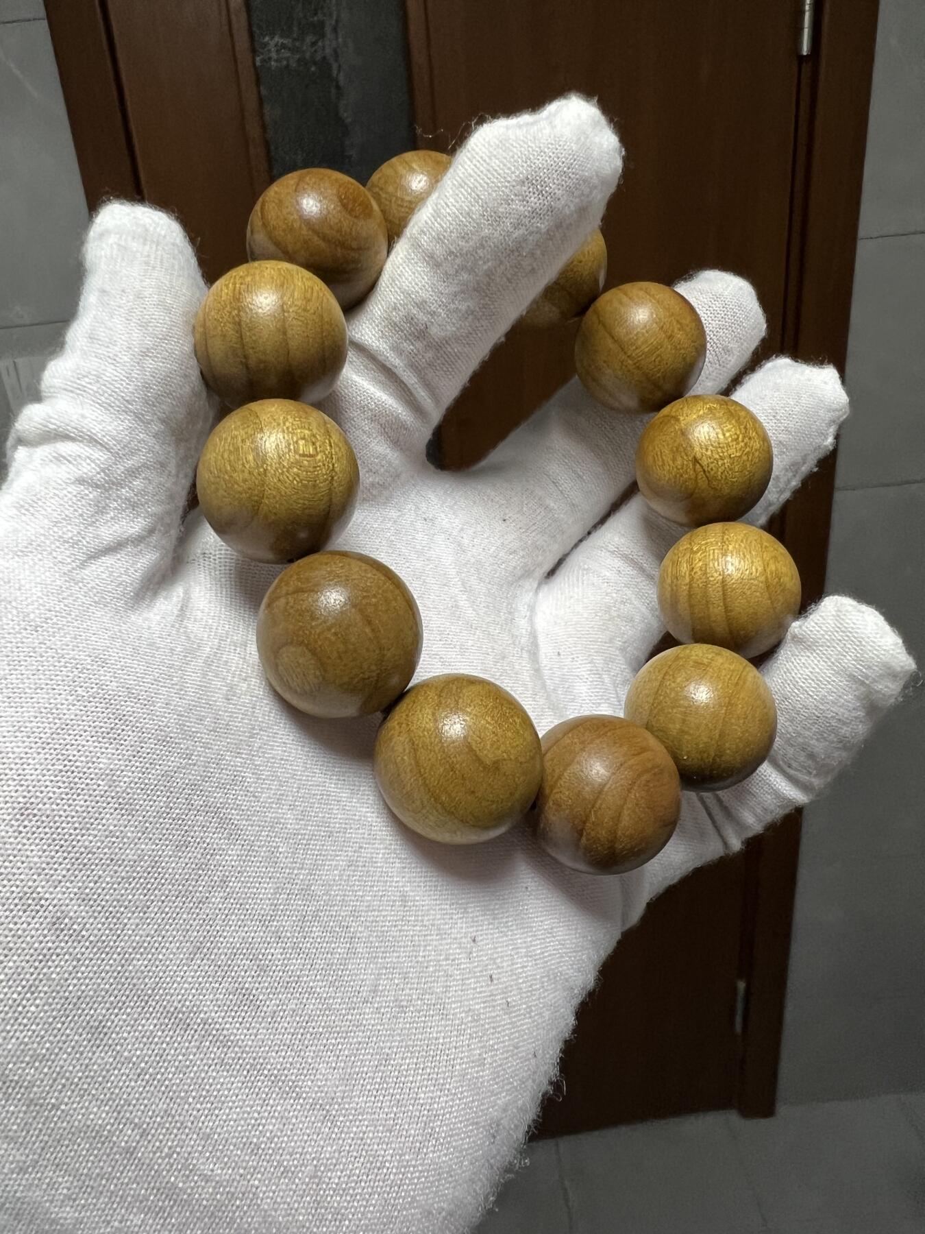 零元拍：W1-4 金丝楠圆珠珠手串，20MM 金丝满满，满荧光，满手留香