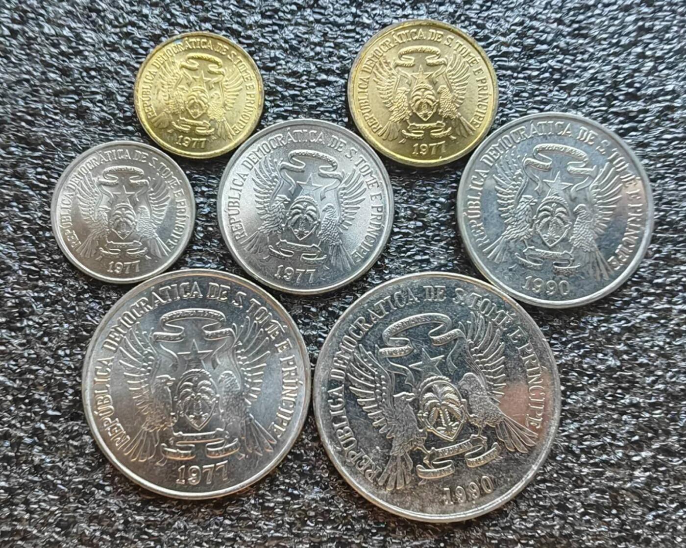 圣多美普林西比硬币 1977/1990年50分-50多布拉7枚套 FAO