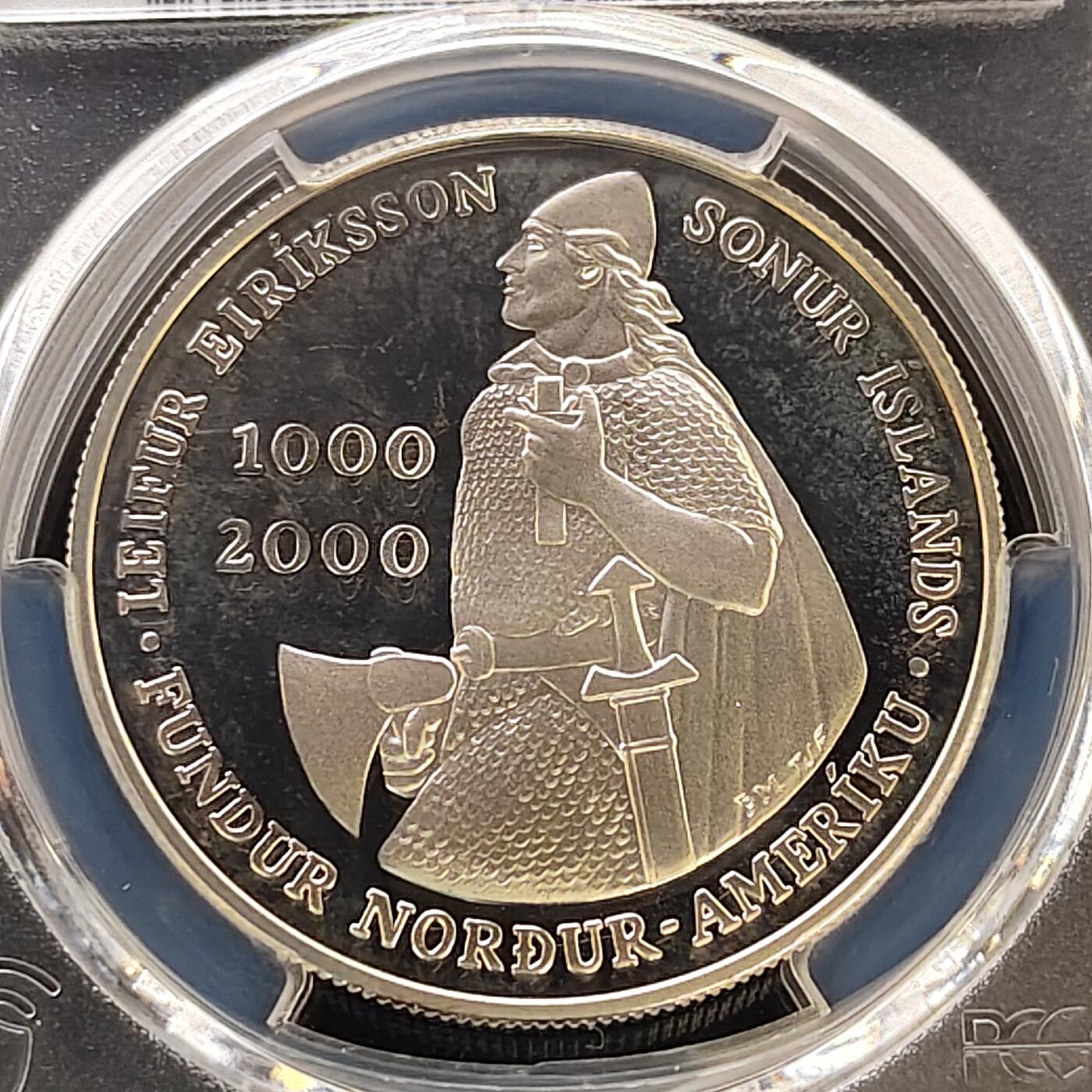 【全场包邮】纯粹捡漏拍487场（免费代拍第24场） 冰岛2000年1000克朗埃里克森到达美洲1000周年精制纪念银币-PCGS PR67 DCAM