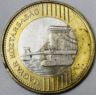 文馨钱币收藏第 285 场，【 长期接收代拍品】银币，评级币，散币场 - 2009年匈牙利 200 福林双色纪念币，布达佩斯链桥，第一版首发年，只发行三年