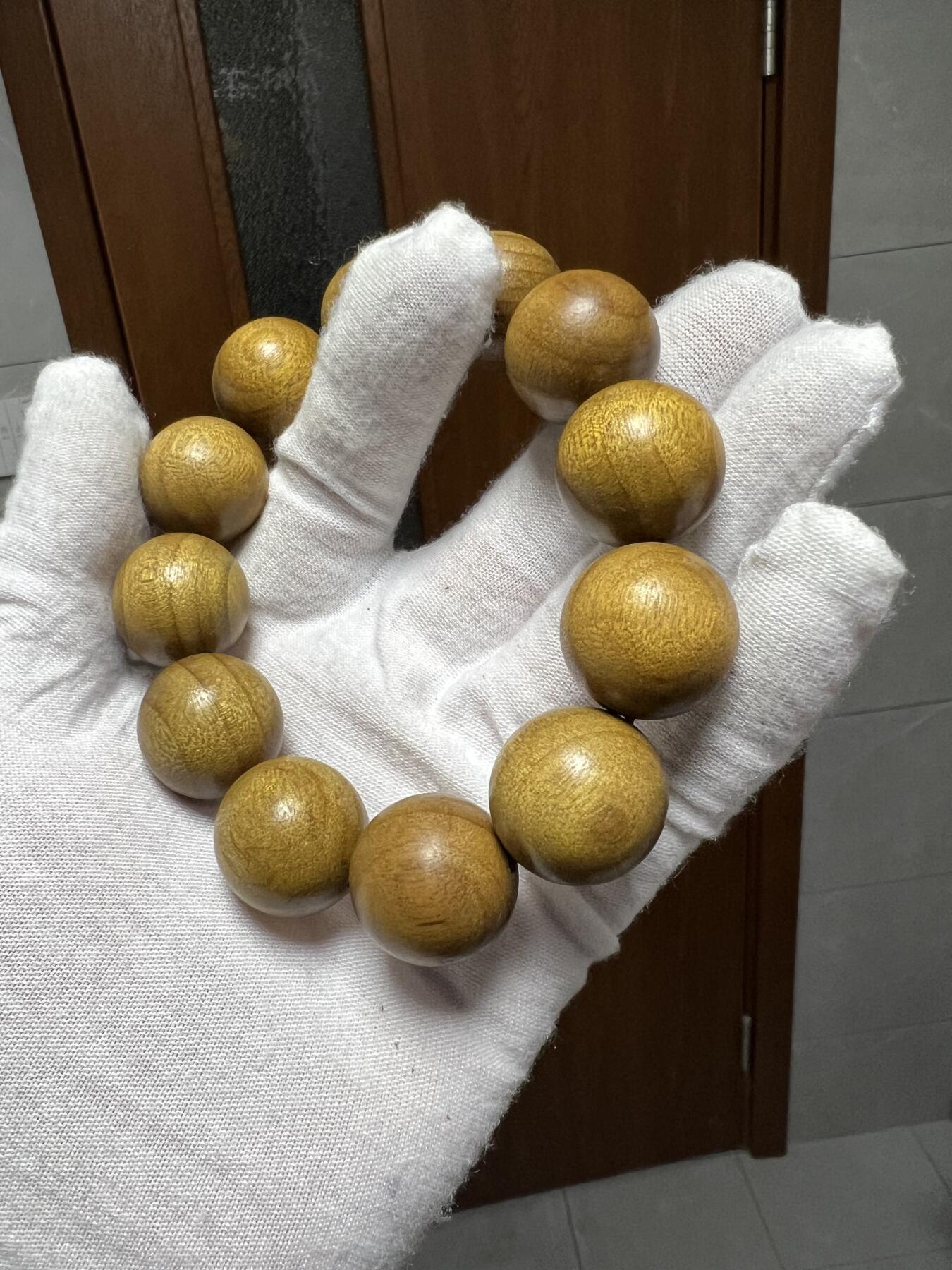 零元拍：W1-4 金丝楠圆珠珠手串，20MM 金丝满满，满荧光，满手留香