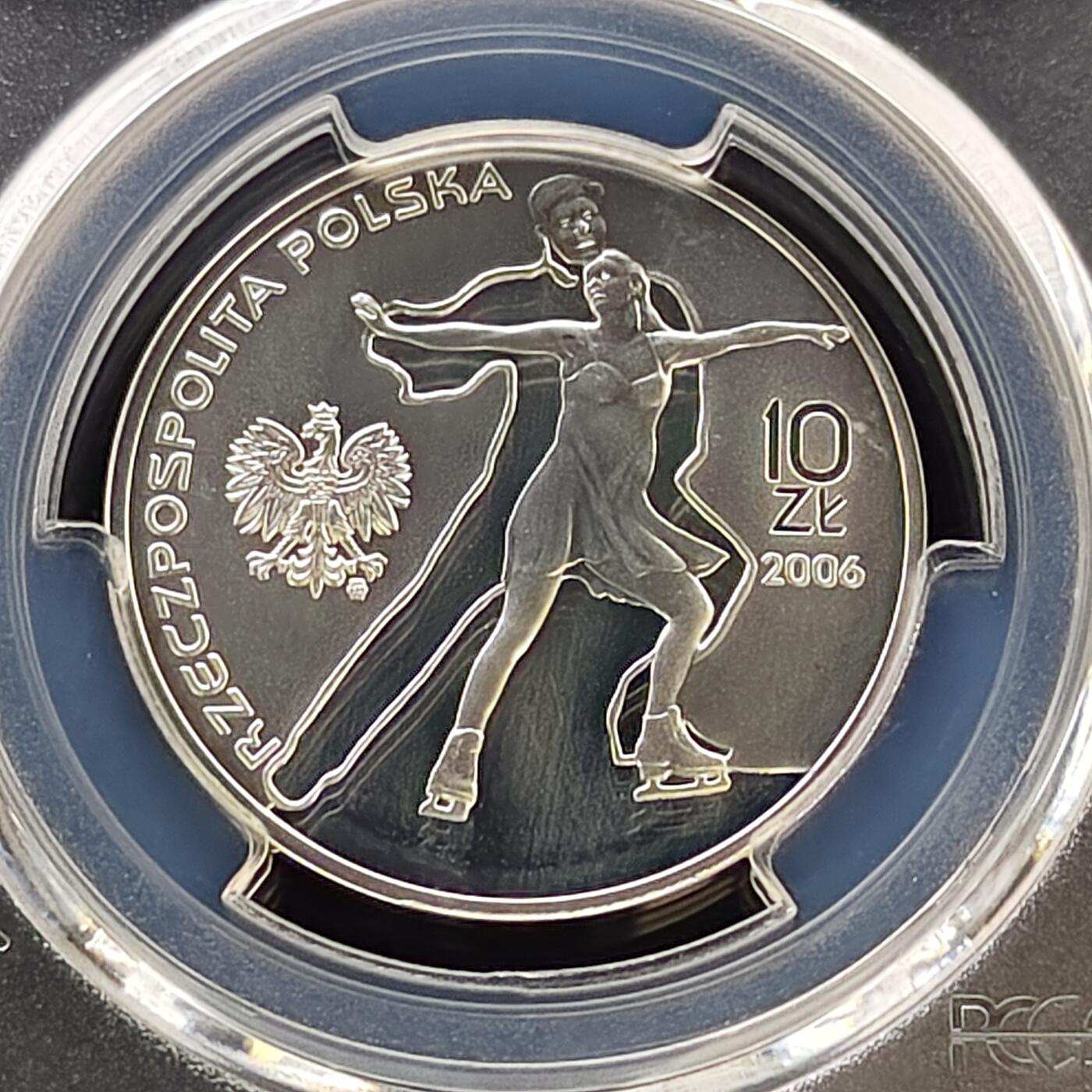 【全场包邮】纯粹捡漏拍487场（免费代拍第24场） 波兰2006年10兹洛提都灵冬奥会花样滑冰精制纪念银币-PCGS PR67 DCAM