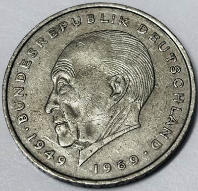 文馨钱币收藏第 285 场，【 长期接收代拍品】银币，评级币，散币场 - 1974 年德国第一任总理康拉德阿登纳 2 马克纪念币