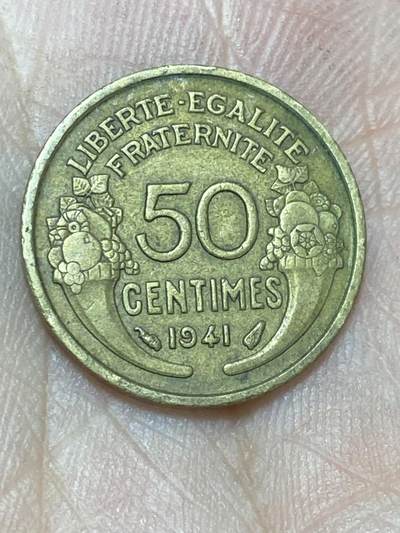 2025年第一百三十六场(总第一百六十二场）外国好品纸夹散币场(免佣金) - 法兰西第三共和国1941年50生丁(第四版)