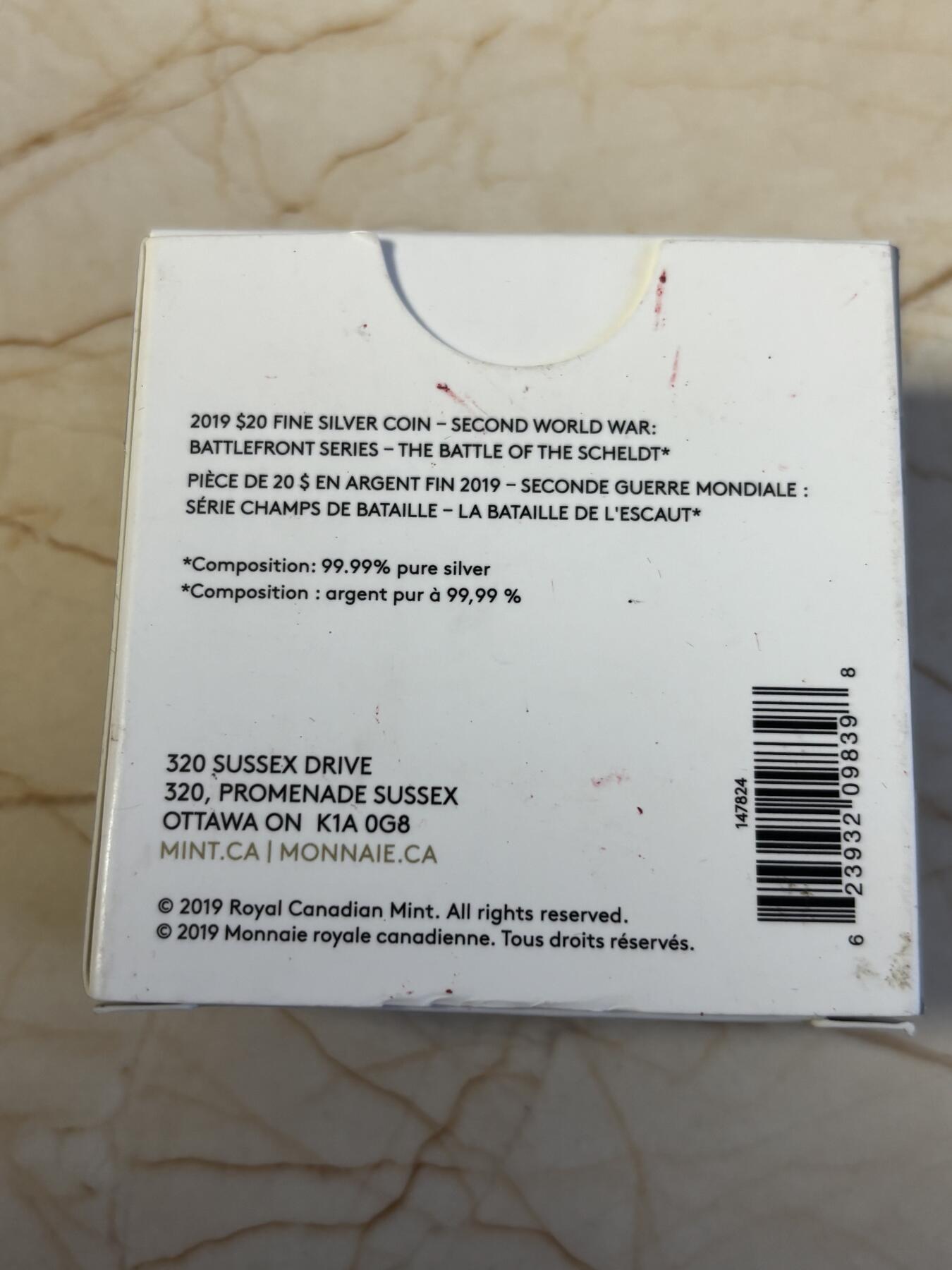 第186期拍卖 加拿大2019年二战前线系列8谢尔特之战1盎司银币，9999银，发行7500枚