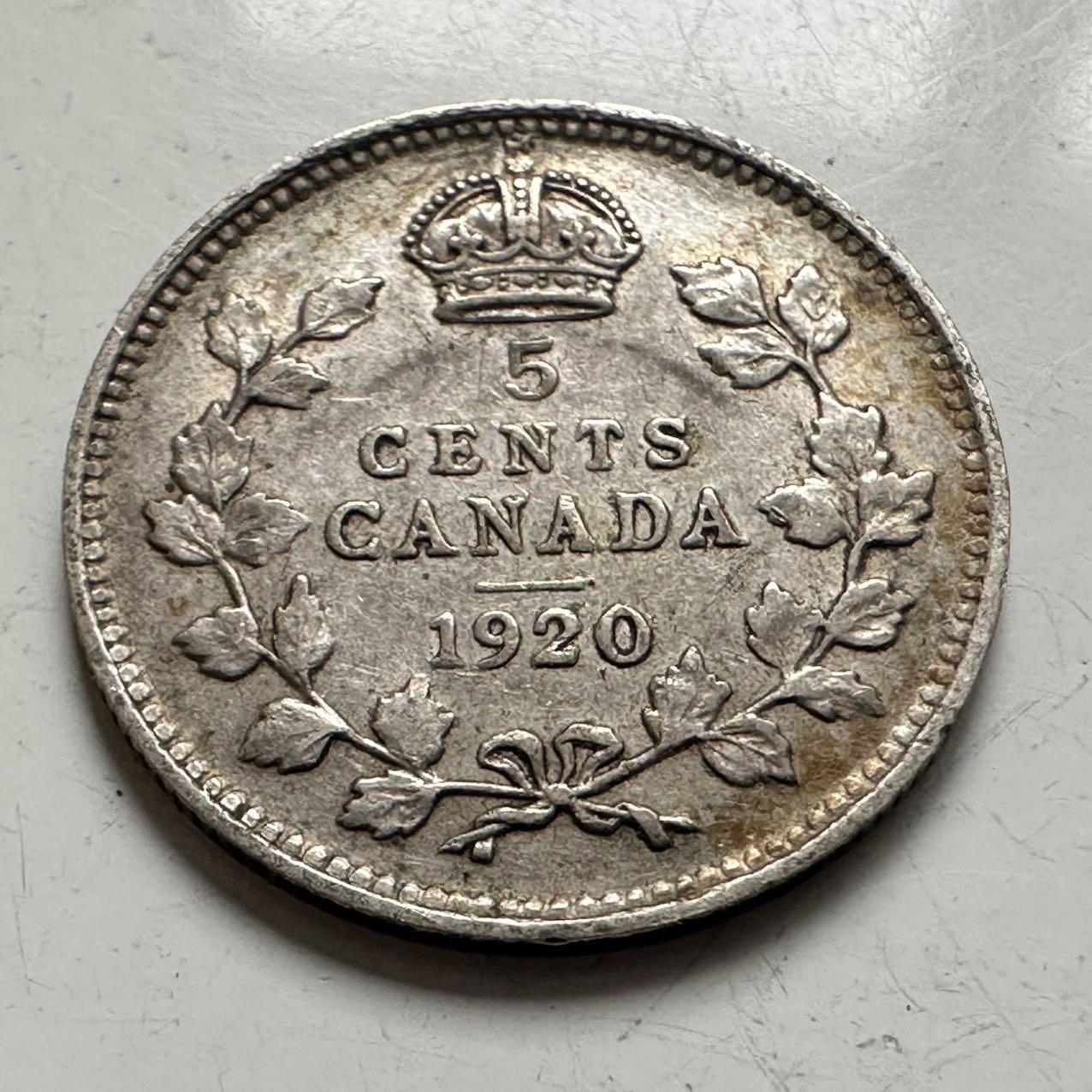 🌹外币初藏🌹🐯2025年第141场  每周二四六晚8️⃣点 接代拍 加拿大1920年五分银币