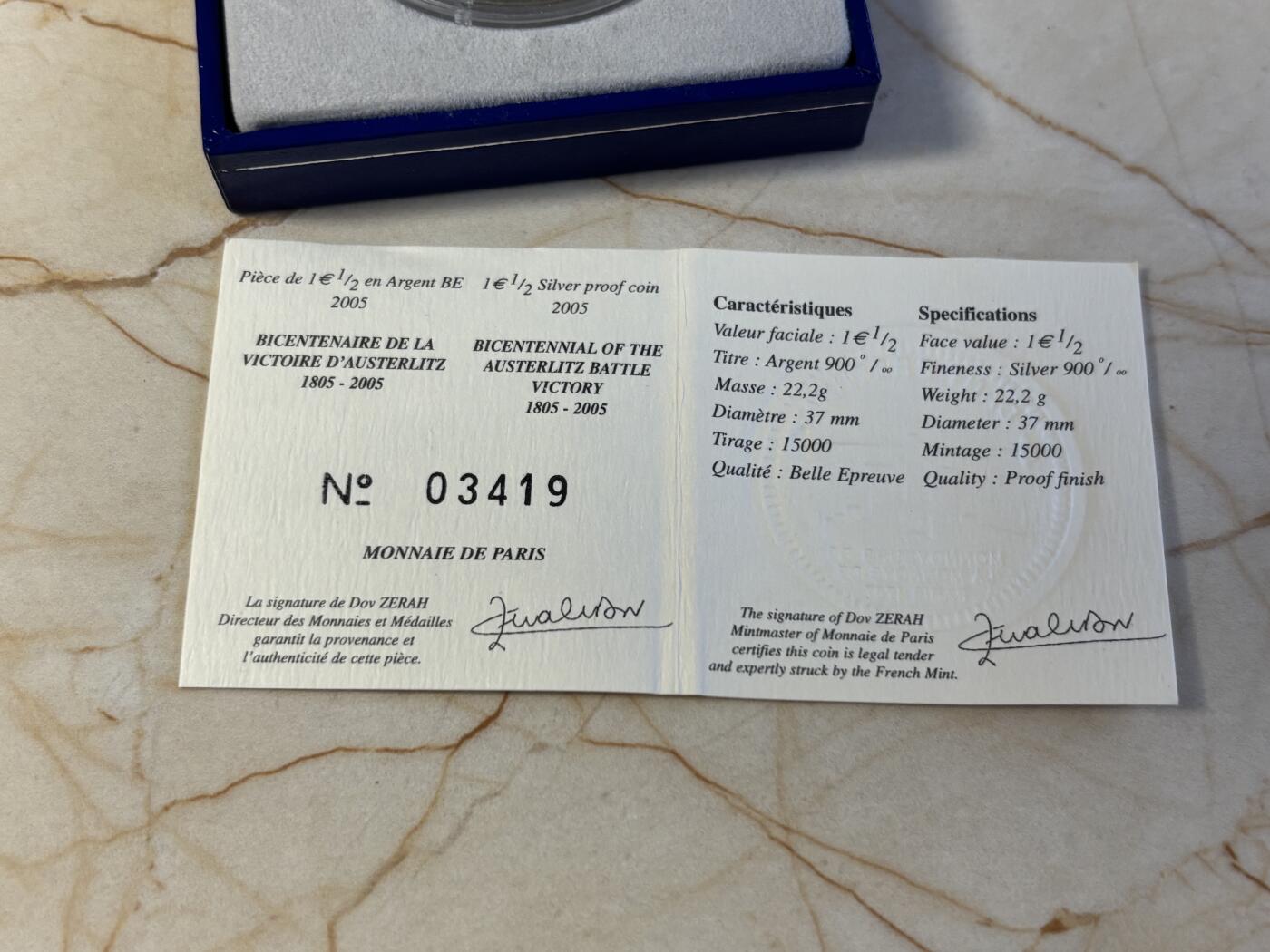 第186期拍卖 法国2005年奥斯特利茨战役200周年纪念银币，900银，22.2克，发行15000枚，有氧化，