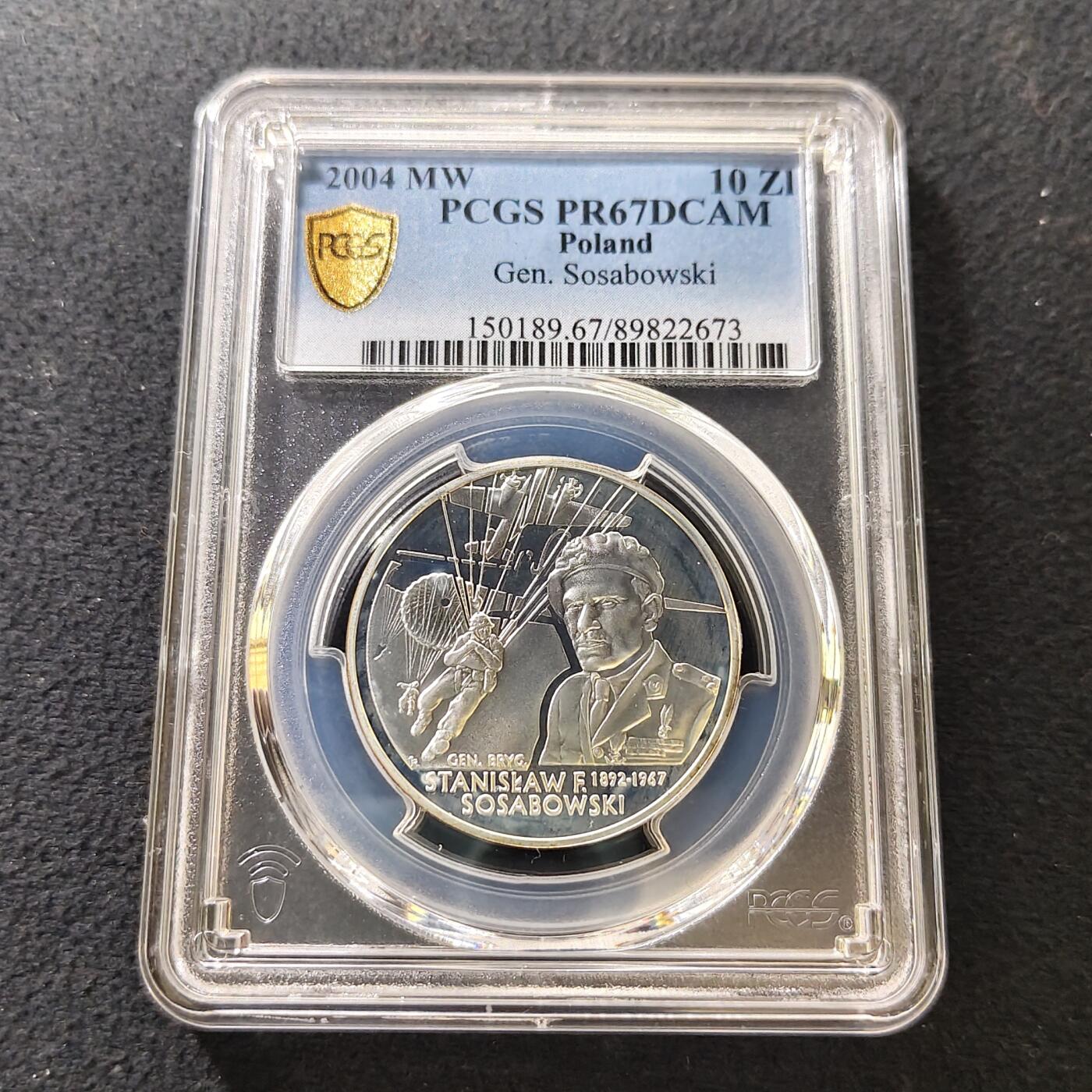 【全场包邮】纯粹捡漏拍487场（免费代拍第24场） 【收藏级·亚军分】波兰2004年10兹洛提二战名将斯坦尼斯瓦夫·索萨博夫斯基将军精制纪念银币-PCGS PR67 DCAM（更高分6枚）