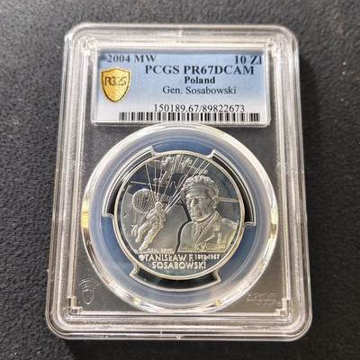 【全场包邮】纯粹捡漏拍487场（免费代拍第24场） - 【收藏级·亚军分】波兰2004年10兹洛提二战名将斯坦尼斯瓦夫·索萨博夫斯基将军精制纪念银币-PCGS PR67 DCAM（更高分6枚）