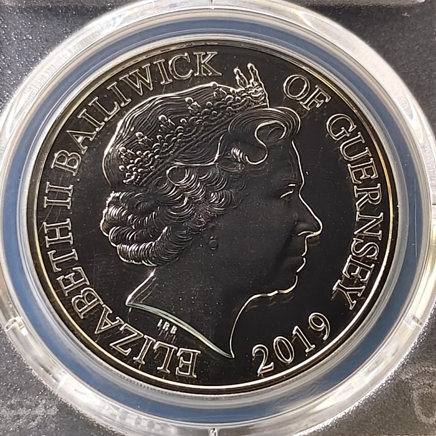 【全场包邮】纯粹捡漏拍487场（免费代拍第24场） 【收藏级·冠军分】根西2019年5镑D-DAY日75周年彩色克朗型纪念币-PCGS PR68