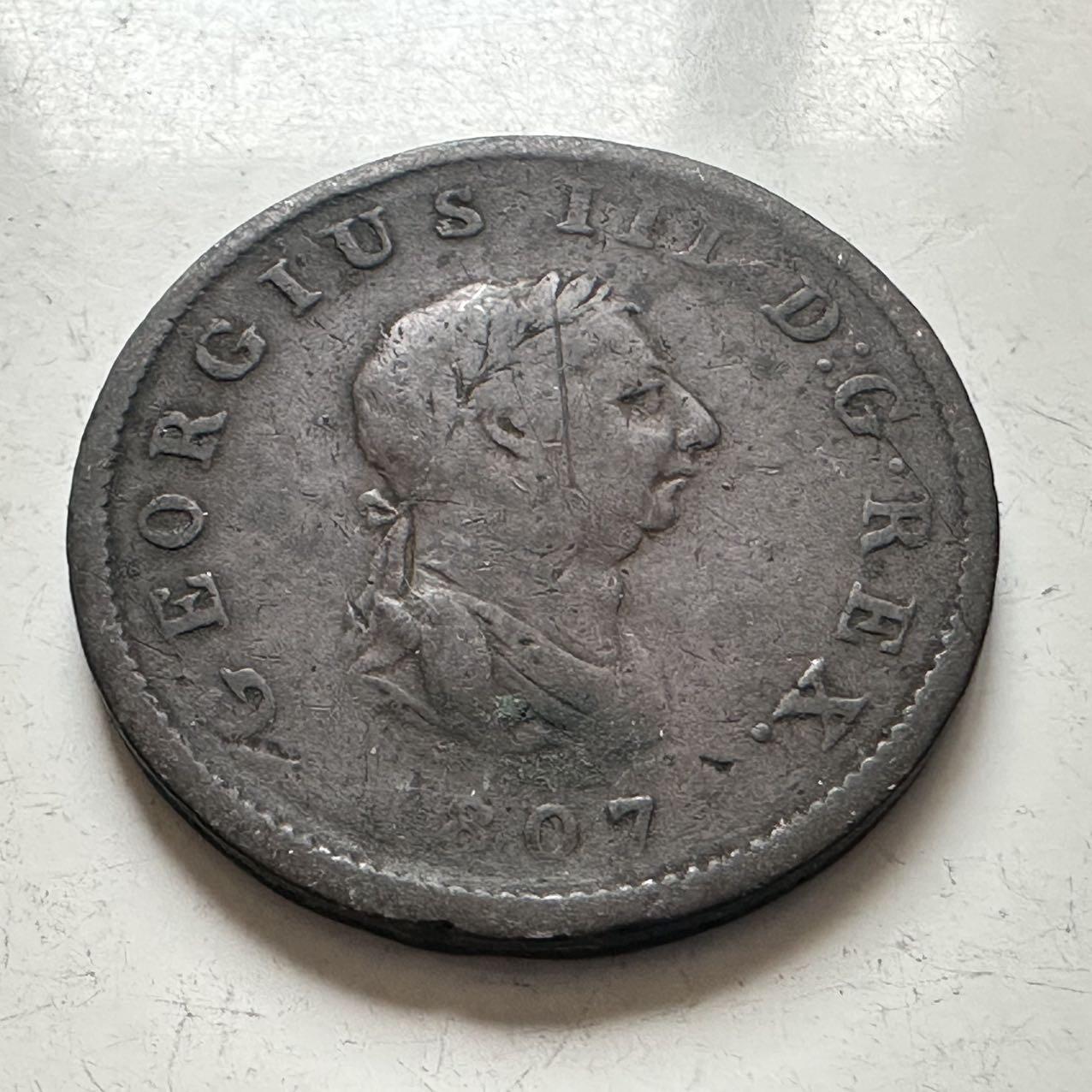 🌹外币初藏🌹🐯2025年第141场  每周二四六晚8️⃣点 接代拍 英国1807年乔治三世半便士铜币 28.8毫米