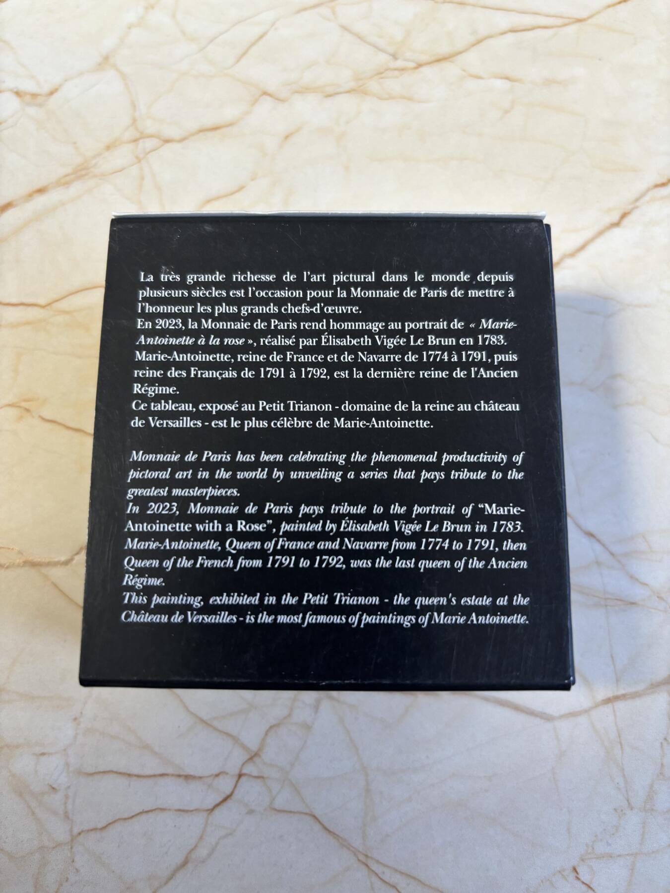 第186期拍卖 法国2023年卢浮宫杰作安托瓦内特王后与玫瑰彩银币，999银，22.2克，发行3000枚