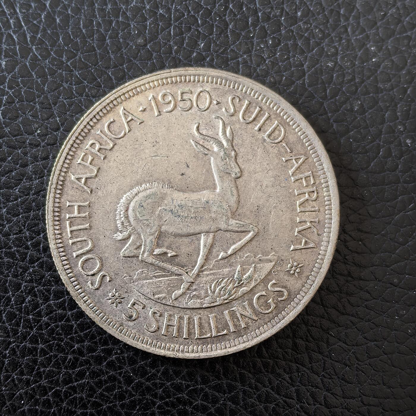 道一币馆币章第一百五十九场 南非1950年跳羚5先令银币  28.28g 800s