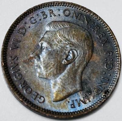 文馨钱币收藏第 285 场，【 长期接收代拍品】银币，评级币，散币场 - 极美品 1944 年英国乔治六世法新铜币