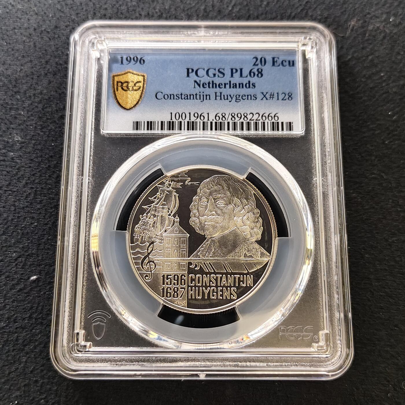 【全场包邮】纯粹捡漏拍487场（免费代拍第24场） 【收藏级·冠军分】荷兰1996年20欧诗人惠更斯诞生400周年精制纪念银币-PCGS PL68
