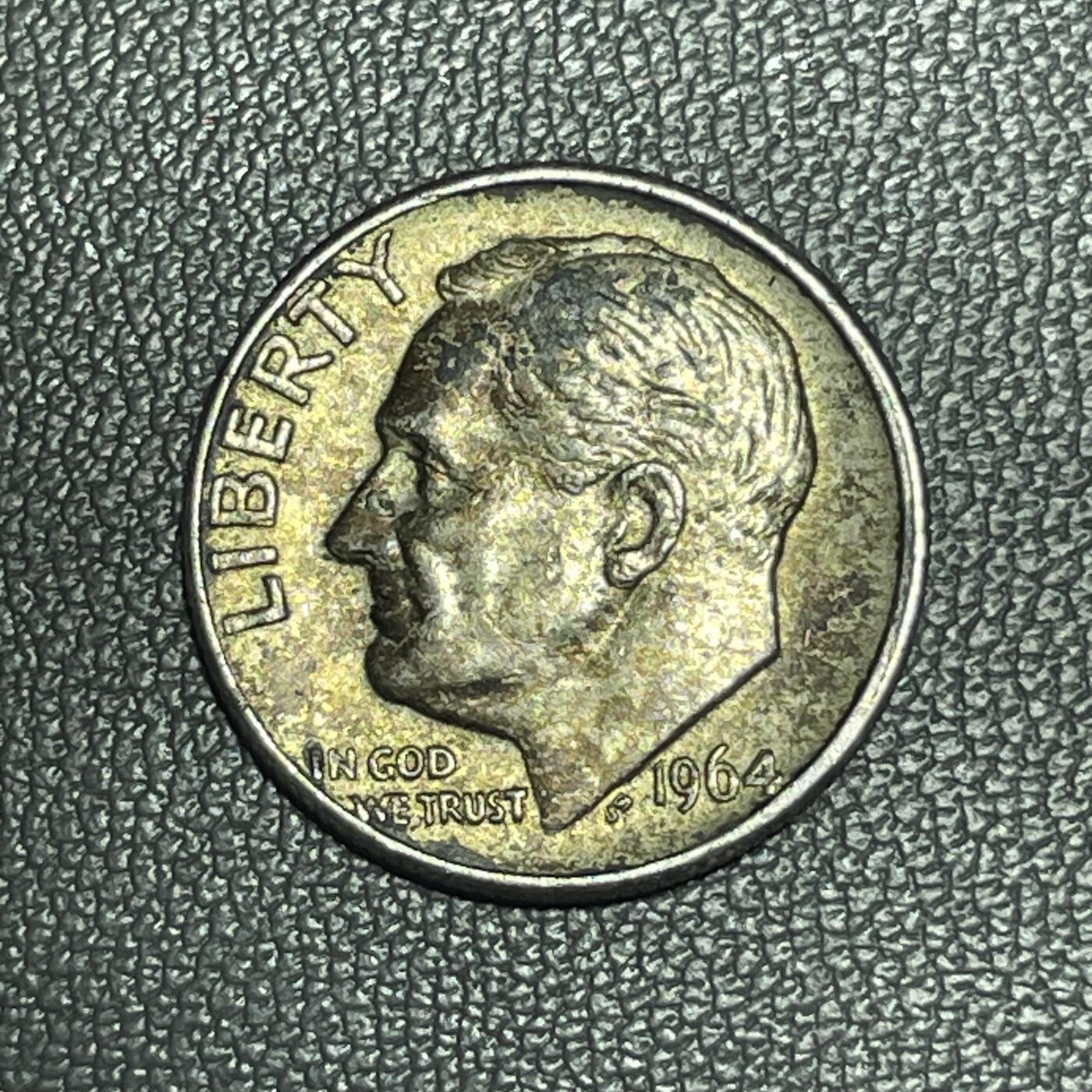 回流1215 美国1964年D版10美分银币 罗斯福总统