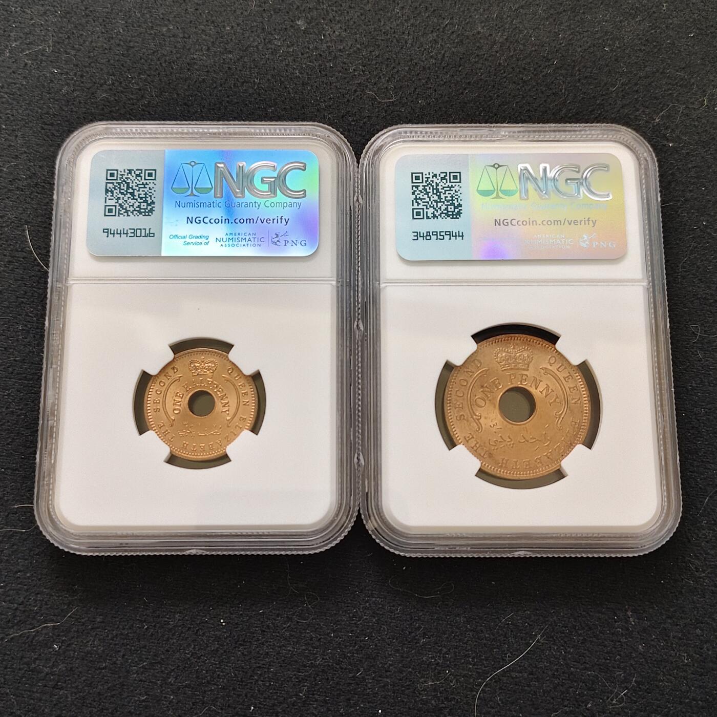 【全场包邮】纯粹捡漏拍487场（免费代拍第24场） 尼日利亚1959年1/2分-1分铜币2枚一组-1/2分MS63+1分UNC DETAILS