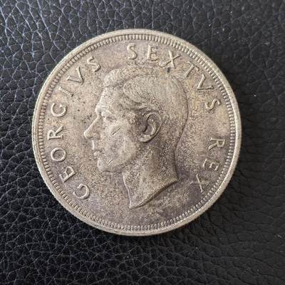 道一币馆币章第一百五十九场 - 南非1950年跳羚5先令银币  28.28g 800s