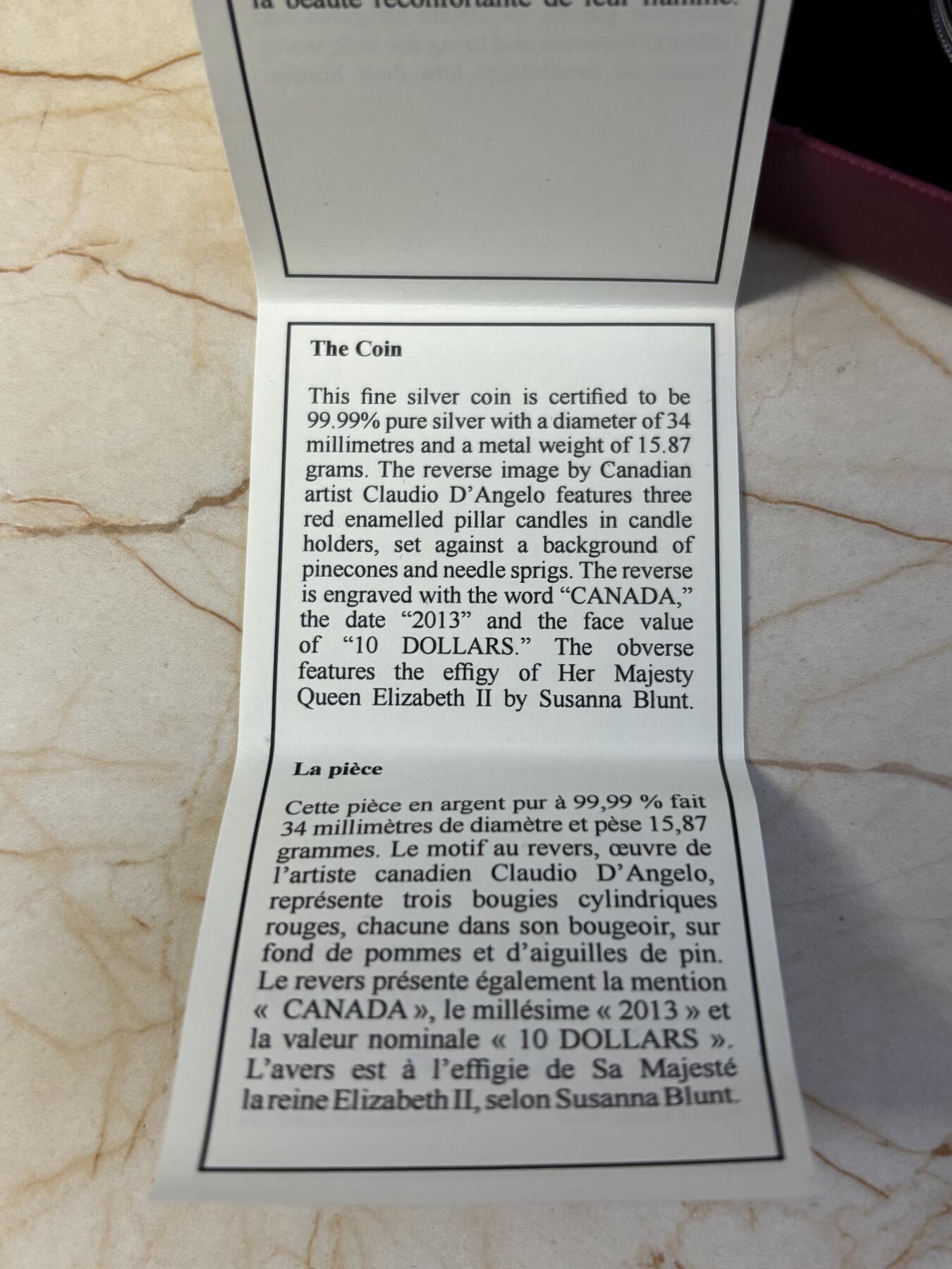 第186期拍卖 加拿大2013年蜡烛彩色纪念银币，9999银，15.87克，发行10000枚