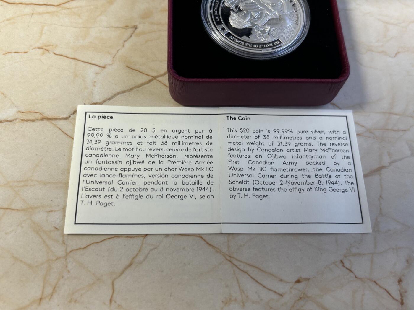 第186期拍卖 加拿大2019年二战前线系列8谢尔特之战1盎司银币，9999银，发行7500枚