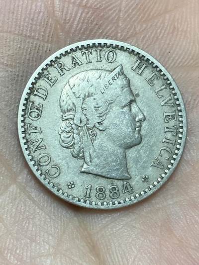 2025年第一百三十六场(总第一百六十二场）外国好品纸夹散币场(免佣金) - 稀少早期年份–瑞士🇨🇭1884年20拉彭(第二版，B标伯尔尼造)