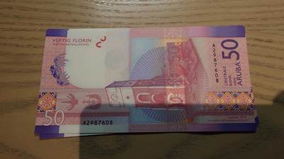 世界钱币～微拍第220期暨2025年第60期  最新货品（群里先挑剩）选购 - 2019年阿鲁巴50元 全新绝品无4尾号7608