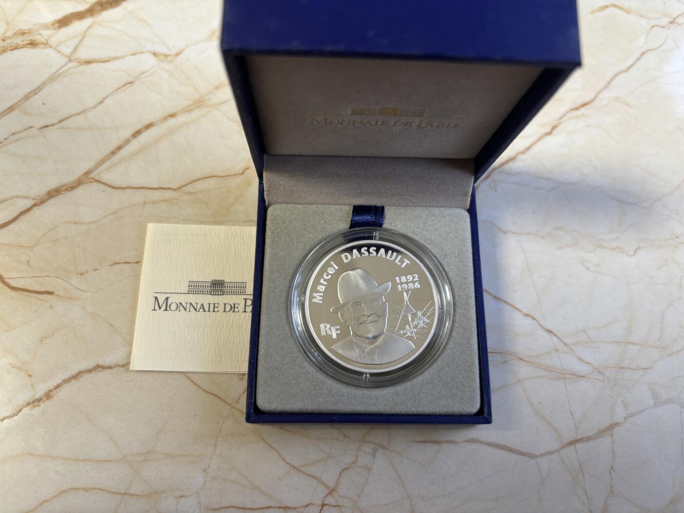 第186期拍卖 法国2010年马塞尔•达索飞机研制精制加厚纪念银币，900银，44.4克，发行2000枚