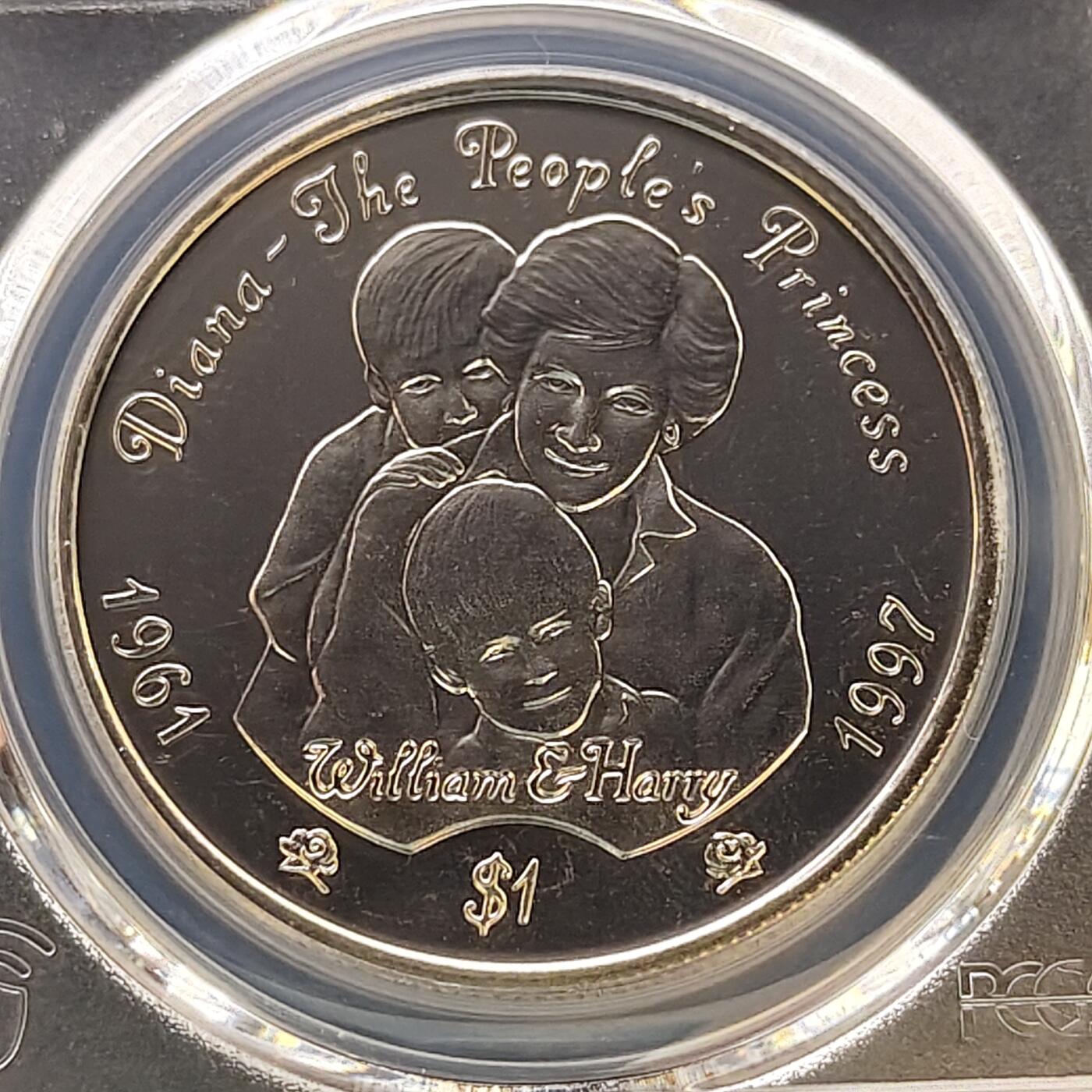 【全场包邮】纯粹捡漏拍487场（免费代拍第24场） 【收藏级·冠军分】塞拉利昂1997年1元戴安娜王妃克朗型纪念币-PCGS MS66