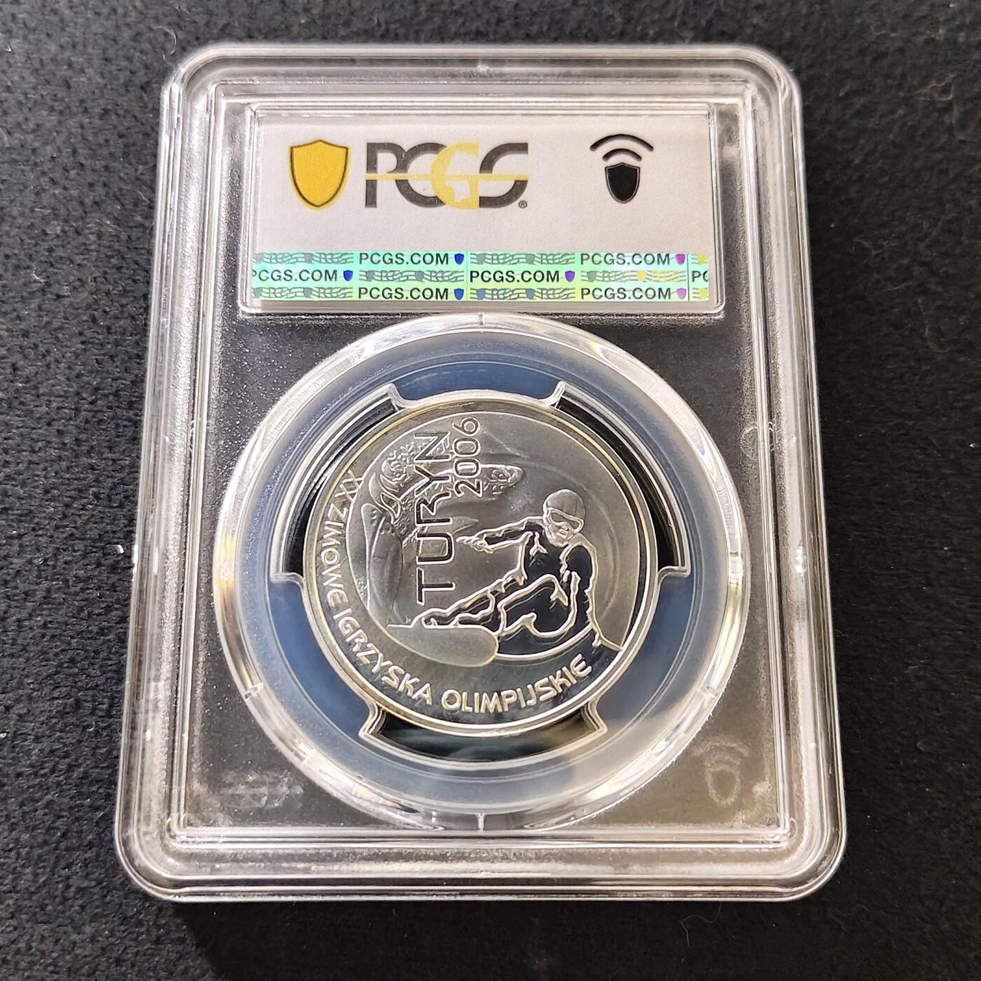 【全场包邮】纯粹捡漏拍487场（免费代拍第24场） 波兰2006年10兹洛提都灵冬奥会单板滑雪精制纪念银币-PCGS PR67 DCAM