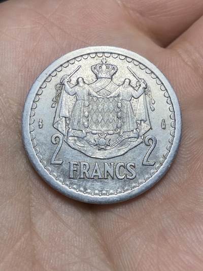 2025年第一百三十六场(总第一百六十二场）外国好品纸夹散币场(免佣金) - 摩纳哥🇲🇨1943单年份2法郎(路易斯二世亲王第二套第一版)