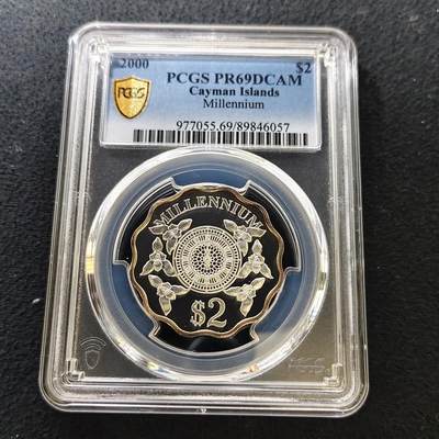 【全场包邮】纯粹捡漏拍487场（免费代拍第24场） - 【收藏级·冠军分】开曼群岛2000年2元千禧年兰花花齿形精制纪念银币-PCGS PR69 DCAM