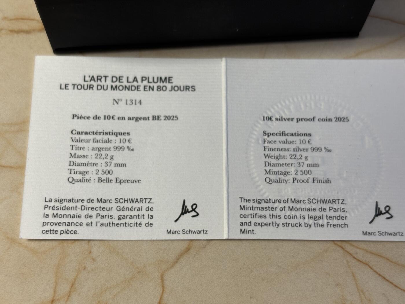 第186期拍卖 法国2025年儒勒凡尔纳120周年环游世界80天10欧纪念银币，999银，22.2克，发行2500枚
