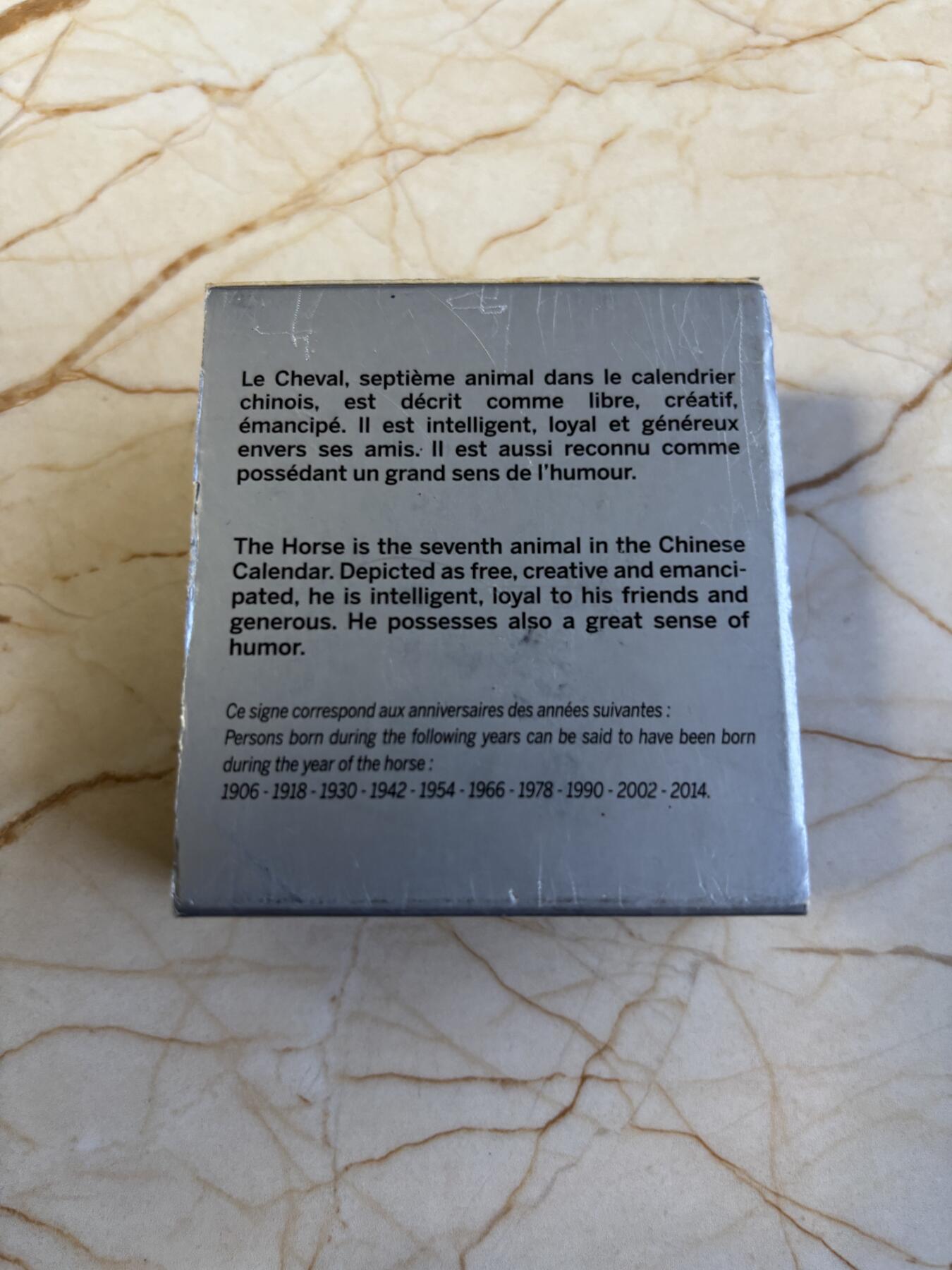 第186期拍卖 法国2014年中国生肖系列9马年精制10欧纪念银币，900银，22.2克，发行10000枚，有氧化