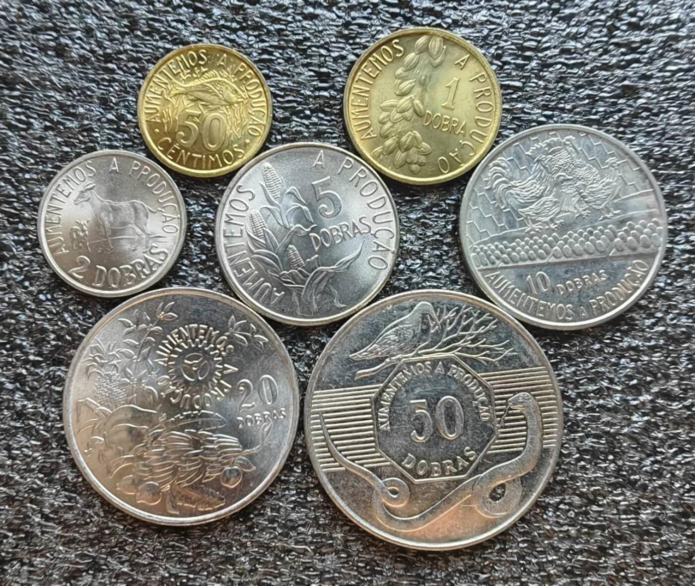 圣多美普林西比硬币 1977/1990年50分-50多布拉7枚套 FAO