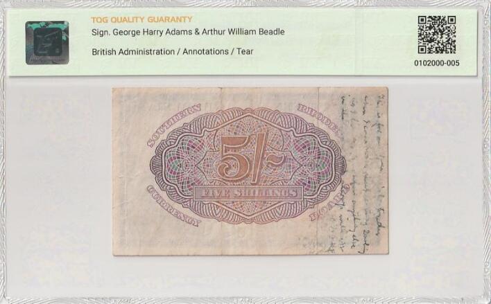 【礼羽收藏】🌏世界钱币拍卖第116期 1945罗德西亚5先令，背面有字迹