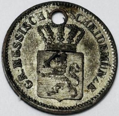 文馨钱币收藏第 285 场，【 长期接收代拍品】银币，评级币，散币场 - 少见德国邦国巴伐利亚1870年1克鲁泽银币，品相不错就是有老打孔