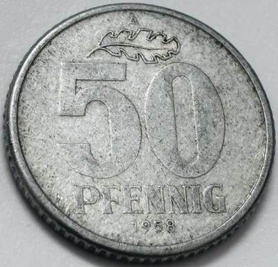 文馨钱币收藏第 285 场，【 长期接收代拍品】银币，评级币，散币场 - 1958 年东德民主 50 芬尼 A 标，少见独年份