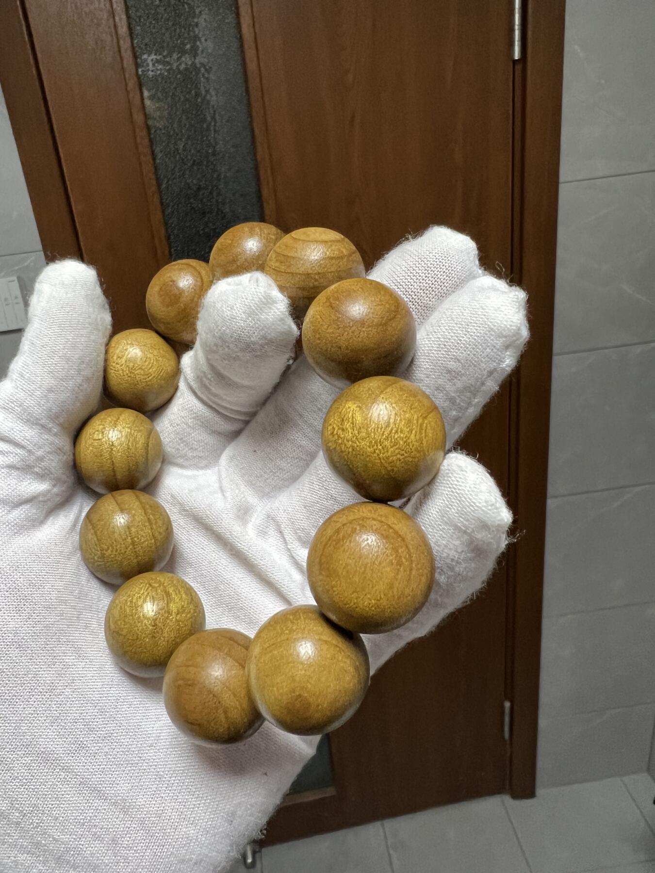 零元拍：W1-4 金丝楠圆珠珠手串，20MM 金丝满满，满荧光，满手留香